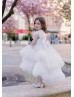 White Pearl Ruffles Tulle Luxury Flower Girl Dress